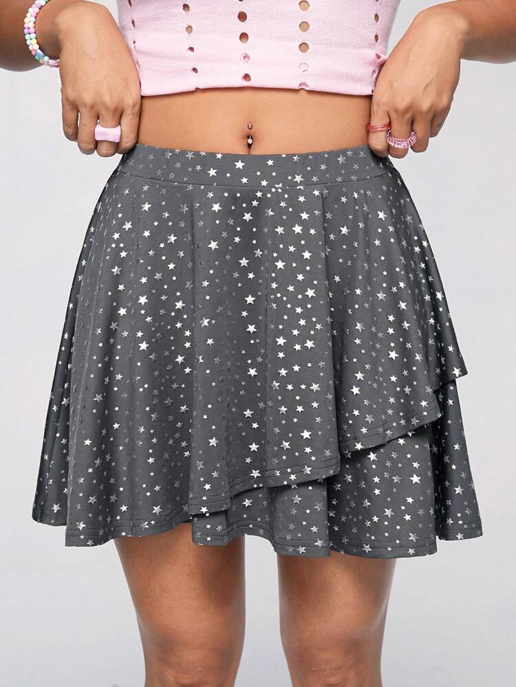 Star Printed Y2k Style Cute And Fun Short Cake Skirt For Women