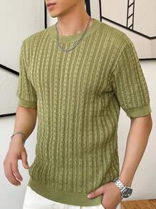 Manfinity Hypemode Men's Round Neck Hollow Out Short Sleeve Knitted Top - Mustard Yellow - View 1