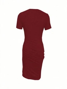 SHEIN 女士破損高開叉短袖連衣裙 - 紅色 - 查看 2