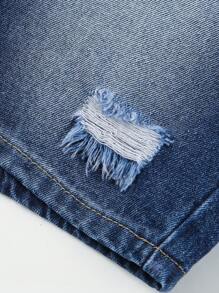 Teen Boy Ripped Distressed Washed Denim Shorts With Letter & Patch Detail - Medium Wash - View 8