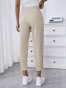 SHEIN Essnce سروال نسائي مدبب بلون سادة عارض - لون مشمشي - مشاهدة 2