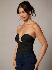 Silquee Damen einfarbiges Bandeau-Top mit minimalem Schnitt, enge Form, legere Resort-Kleidung