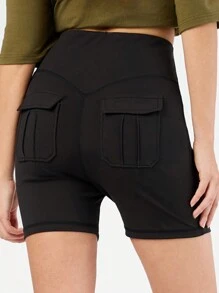 Forever 21 Damen Shorts Mit Elastischem Bund, Klappentaschen Mit Stretch Passform - Schwarz - Übersicht 1