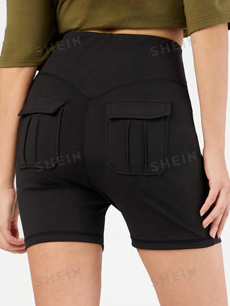 Forever 21 Damen Shorts Mit Elastischem Bund, Klappentaschen Mit Stretch Passform - Schwarz - Übersicht 1