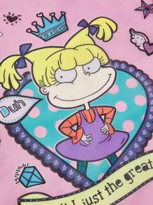 Nick 90s | SHEIN 1pc Cartoon Foldable Portable Shopping Bag, Large Capacity Bag For Women - Baby Pink - View 5