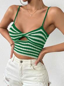 SHEIN Unity Sọc Xoắn Dệt kim Cami ngọn Với Thiết kế rỗng - Nhiều màu - Xem 6