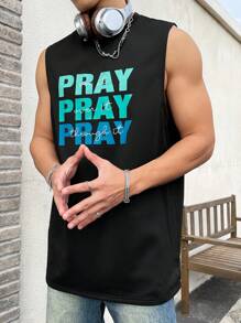 Manfinity Hypemode Men's Loose Fit Tank Top With Letter Print - Black - View 4