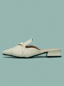 2025 Otoño Cómodas y versátiles mulas con tacón para mujer, zapatos de punta fina suave con cierre deslizante para el verano