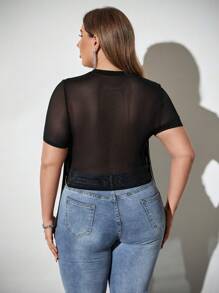 SHEIN Privé Top Preta Elegante de Verão Tamanho Plus Size com Recorte com Franjas Transparente, Adequada para Viagem, Férias, Festival de Música Country, Concertos, Atividades ao Ar Livre - Preto - Visão 2