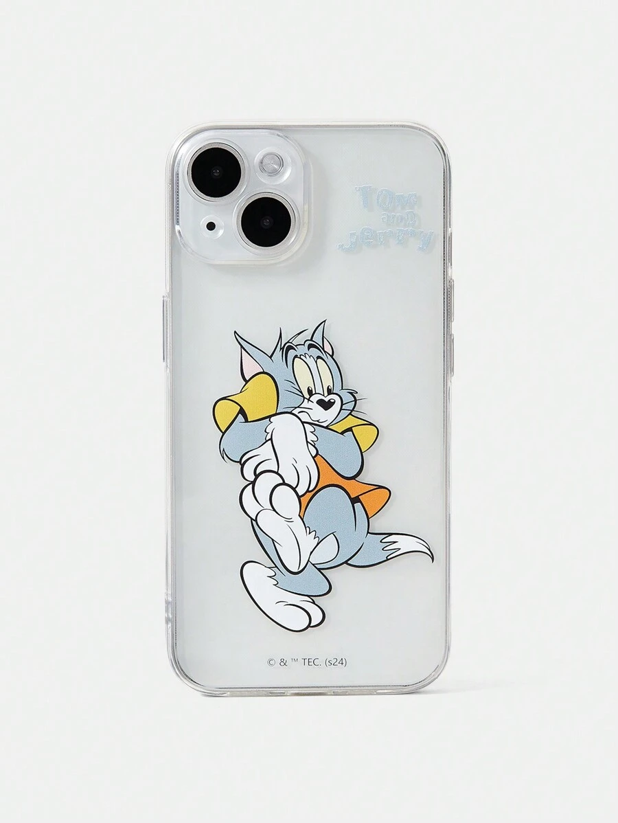 TOM & JERRY X SHEIN Caja De Telefono Con Patrón Impreso De Dibujos Animados Y Letras - transparente - Ver 1