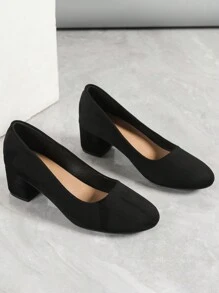 Giày cao gót đế dày đơn giản bằng da lộn giả dành cho nữ, kiểu dáng thanh lịch, thích hợp cho mùa xuân và hoạt động ngoài trời. - màu đen - Xem 3