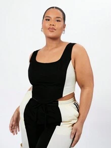 Forever 21 Tank Top Für Frauen Große Größen Mit Asymmetrischem Kragen Und Farbblock - Schwarz und Weiss - Übersicht 6