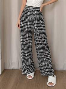 DAZY Loose Printed Lounge Pants With Simple Design - Black - View 1