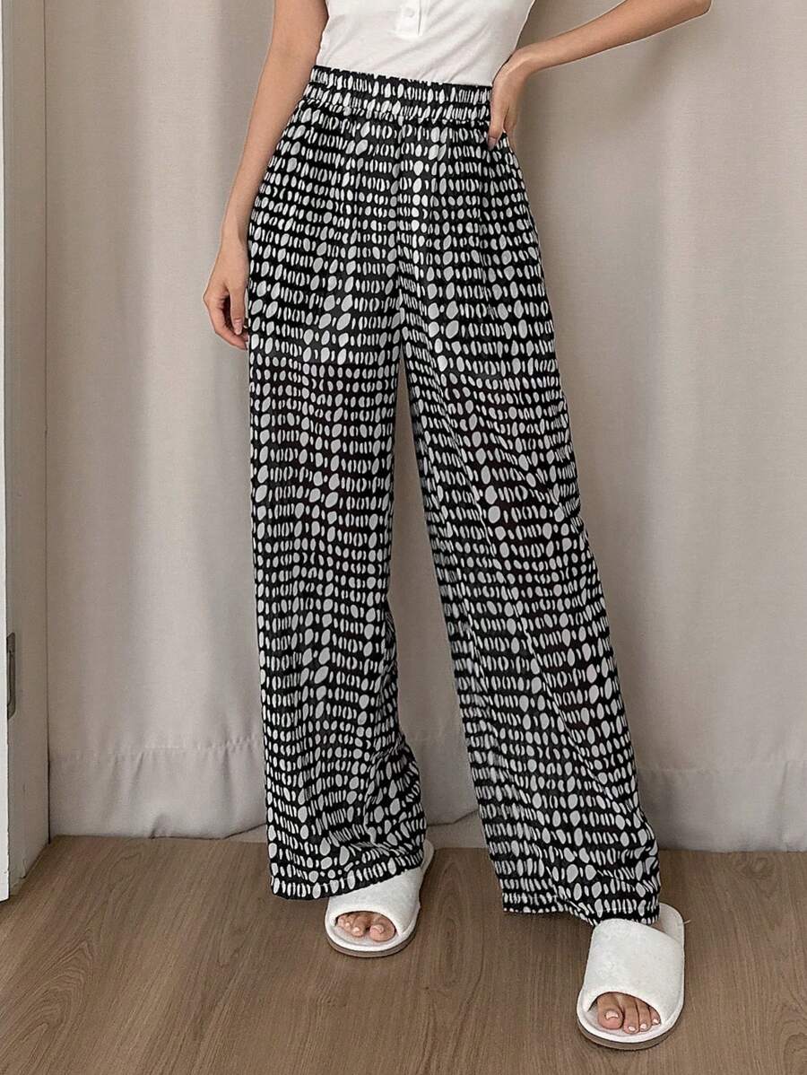 DAZY Loose Printed Lounge Pants With Simple Design - Black - View 1