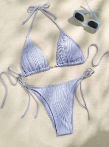 SHEIN Swim Effen kleur getextureerde bikiniset voor dames, zomerstrand