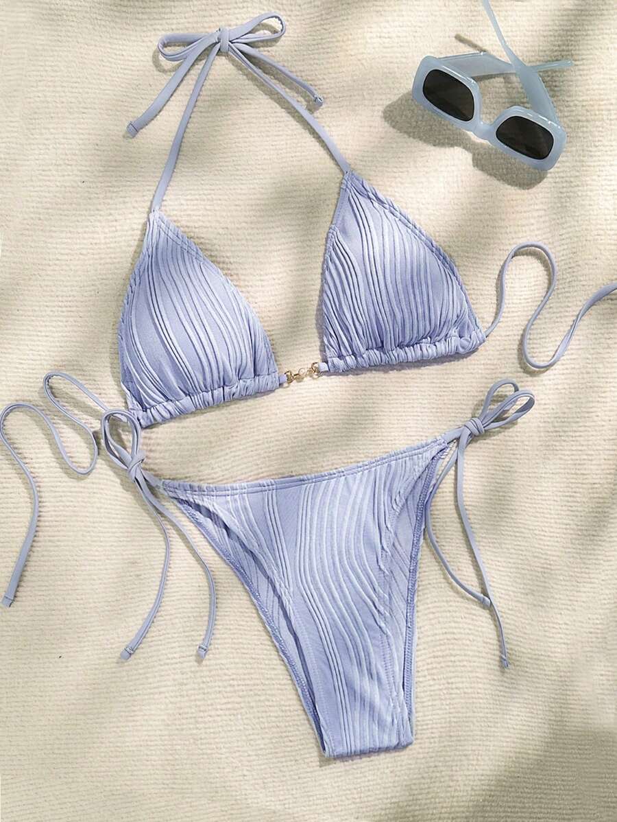 SHEIN Swim Effen kleur getextureerde bikiniset voor dames, zomerstrand