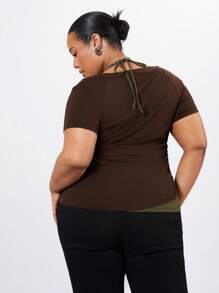 Forever 21 Plus Size Women's Slim Fit 2 In 1 T-Shirt - Brown - View 2