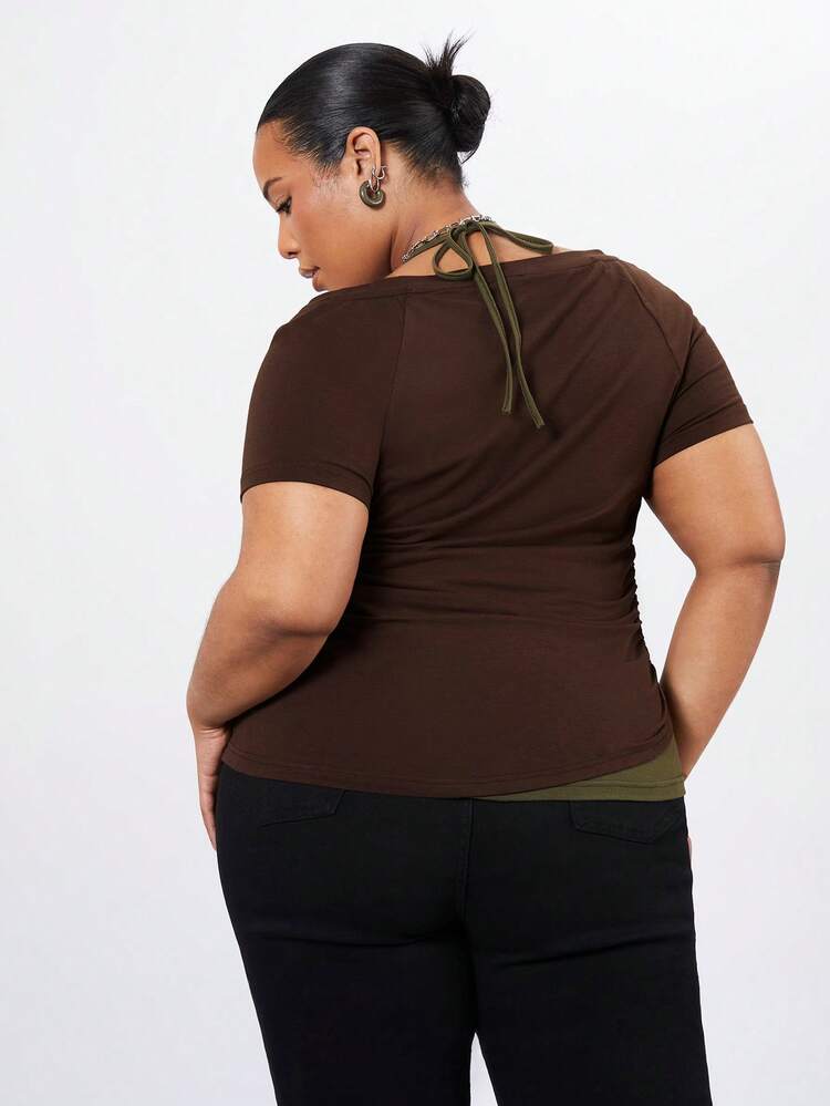 Plus Size Women's Slim Fit 2 In 1 T-Shirt