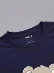 SHEIN EZwear 卡通考拉印花t恤 - 藏蓝色 - 查看 3