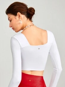 GLOWMODE Top Corto Con Mangas Largas Y Efecto Satinado Brillante Con Soporte Ligero - Blanco - Ver 2