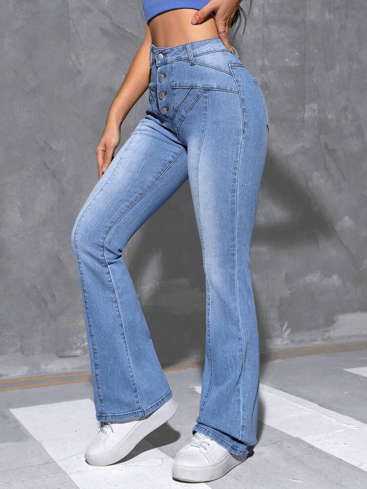 Button Fly Flare Leg Jeans