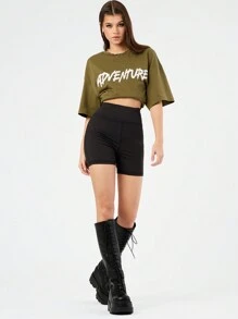 Forever 21 Damen Shorts Mit Elastischem Bund, Klappentaschen Mit Stretch Passform - Schwarz - Übersicht 5