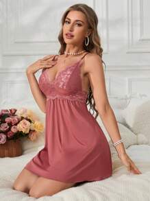 SHEIN Women's Spliced Lace Cami Sleep Dress Pajama Dress