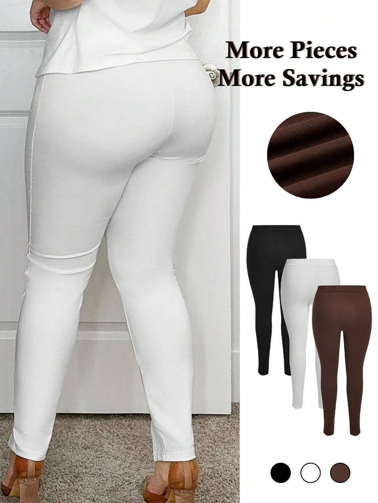 Plus Solid Seam Front Split Hem Leggings