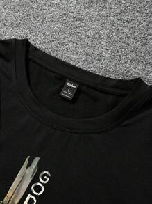 Manfinity LEGND Tricou Casual Bărbați Litere Și Imprimare Cruce Gât Rotund Mânecă Scurtă, Cadou Iubit, Pentru Muncă - Negru - Vizualizare 4