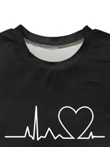 Women's Heart Print Short Sleeve T-Shirt And Leggings Sports Set