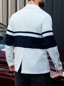 Manfinity Mode 男士撞色翻領修身西裝外套 - 白色 - 查看 2