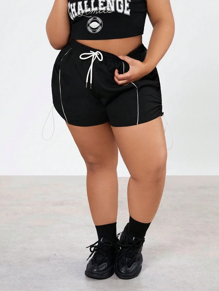 Plus Size Drawstring Waist Casual Shorts