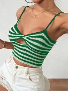 SHEIN Unity Sọc Xoắn Dệt kim Cami ngọn Với Thiết kế rỗng - Nhiều màu - Xem 5