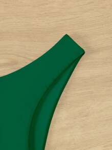 SHEIN Swim Summer Beach Solid Color Casual Bikini Bottom - Green - View 3