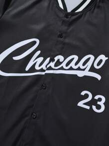 Manfinity Campus Court Áo sơ mi nam tay ngắn cài nút có in chữ, làm quà tặng cho bạn trai, áo sơ mi trở lại trường - màu đen - Xem 5