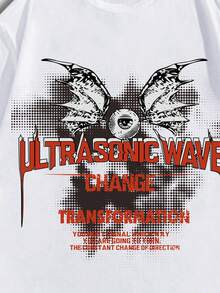 ROMWE MEN Street Life 男士有趣口號和翅膀印花短袖t恤,非常適合春夏日常穿著 - 白色 - 查看 4