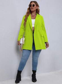 EMERY ROSE Bộ vest blazer đơn hàng thường ngày màu trơn cỡ lớn cài khuy đơn - màu xanh lá - Xem 4