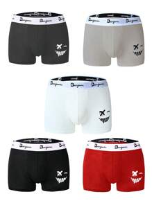 Notgurli 5PCS Men's 5 Letters Waistband Breathable Comfortable Cartoon Print Boxer Briefs - Multicolor - View 6