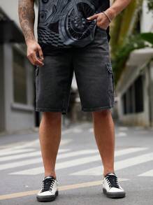 Manfinity Homme Kích thước lớn Nam Đen Denim Trang phục làm việc Phù hợp thẳng Quần short - màu đen - Xem 5