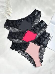 Women's Low-Rise Lace Panties, 3pcs/Pack Lingerie - Multicolor - View 2