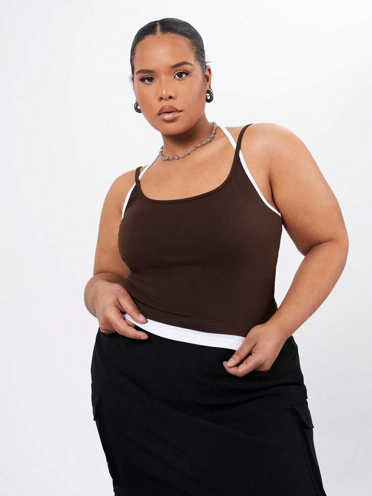 Plus Size Women's 2 In 1 Color Block Cami Top