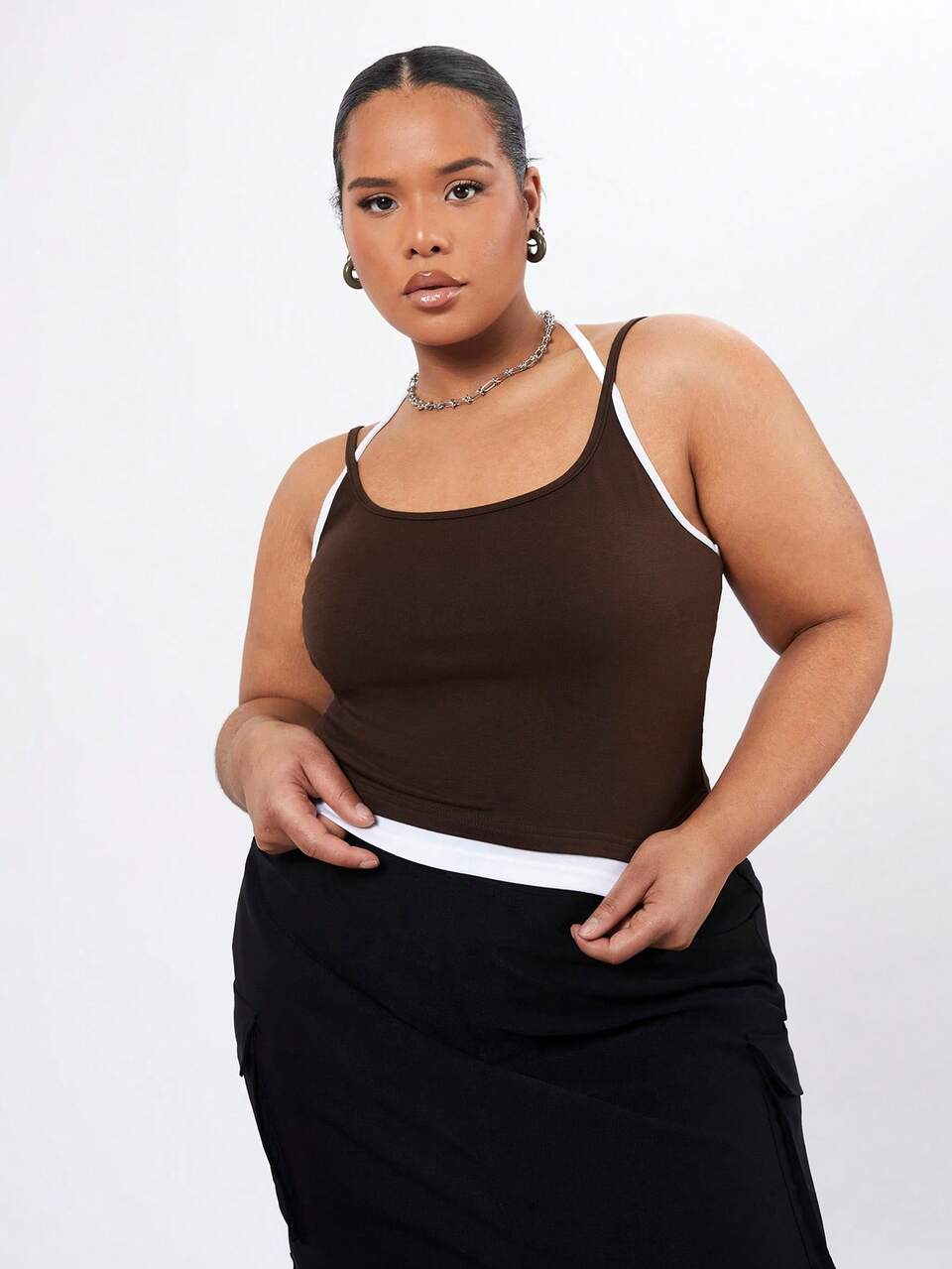 Plus Size Women's 2 In 1 Color Block Cami Top