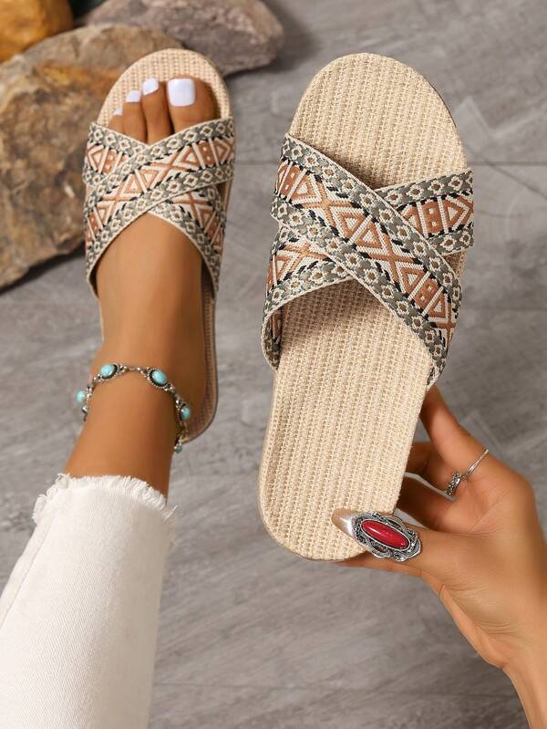 Mesh Slippers With Criss Cross Letter Straps For Summer