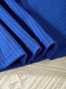 Tween Girl Solid Color Top And Floral Printed Pleated Wide Leg Pants Set - Royal Blue - View 7