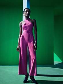 Maija 女士交叉掛脖繫帶連身褲 - 玫紅色 - 查看 2