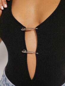 Hauture Plunging Neck Pin Bodysuit