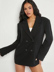 SHEIN Unity Women's Oversized Shoulder Pad Blazer - Black - View 5
