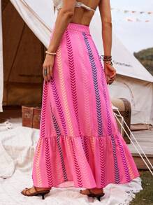 Breezaya Sọc tương phản In Dài Váy chữ A - Nhiều màu - Xem 2