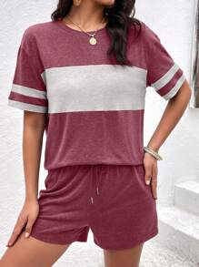 INAWLY Women's Colorblock Drop Shoulder T-Shirt And Shorts Set - Multicolor - View 4
