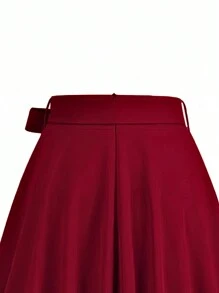 Chiquease 纯色褶皱休闲裙 酒红色 女装